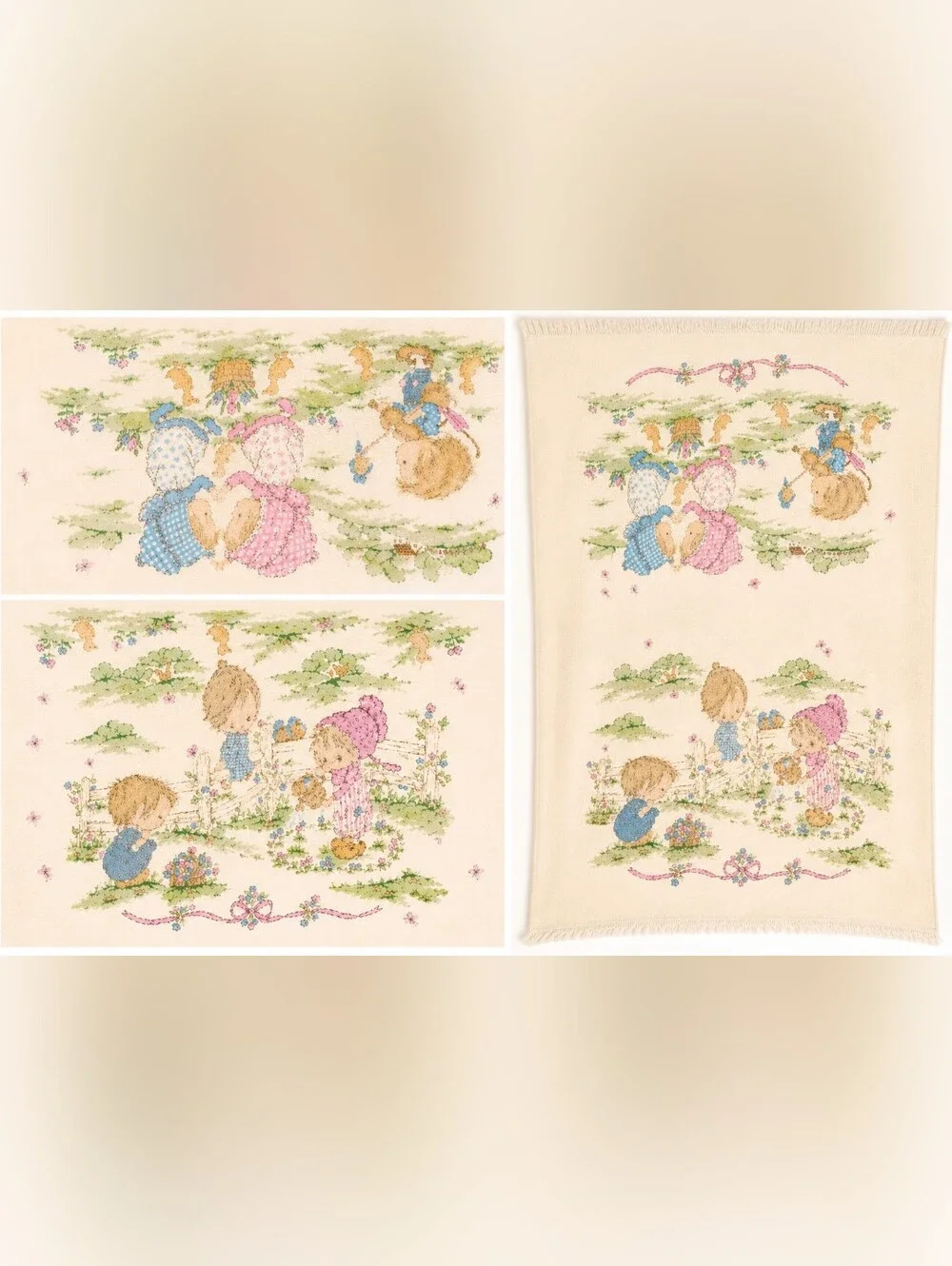 Vintage 1975 Betsey Clark for Martex Bath Towel Hallmark Fringed Ivory Garden